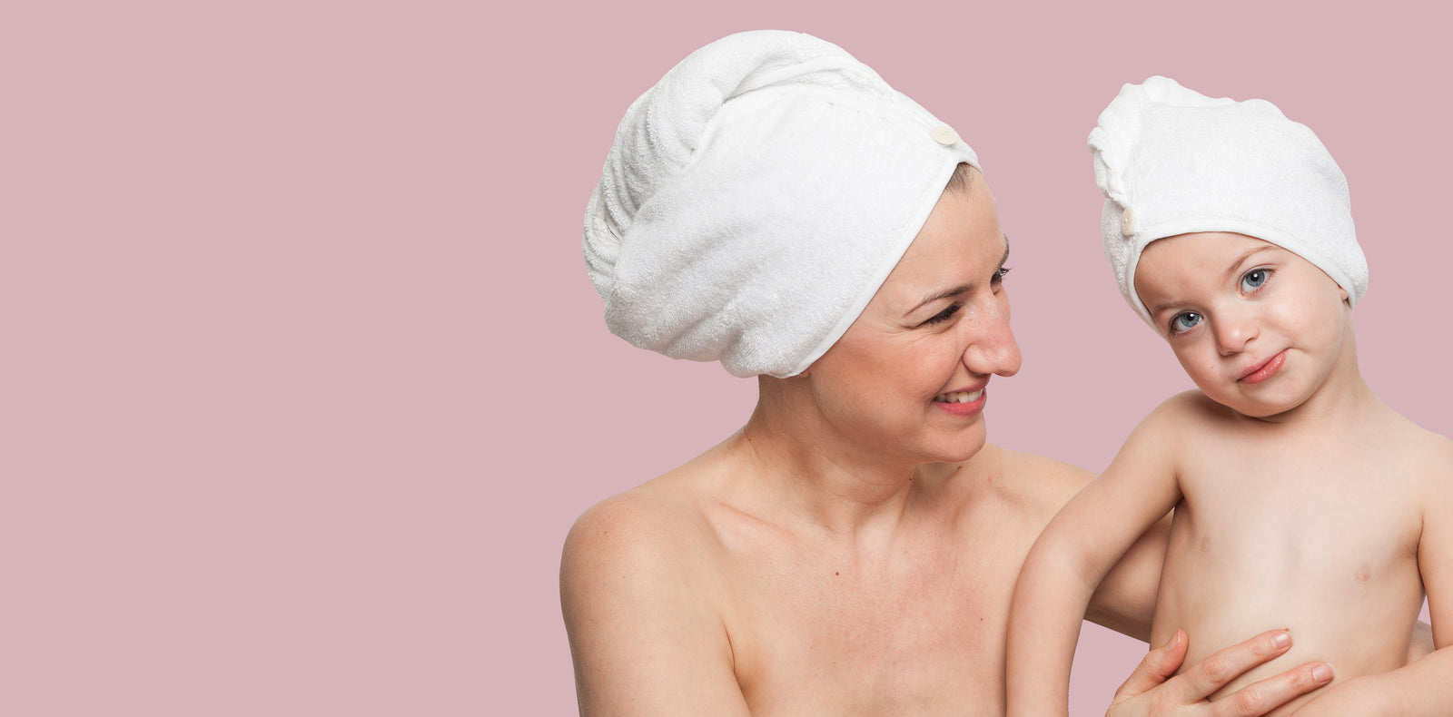 mum and daughter wearing bamboo hair wraps