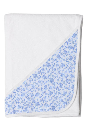 Hooded Toddler-Kids Bath Towel In Blue Floral Pattern