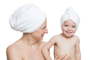 Mom & Kid With Bamboo Hair Wrap Towel Turbine Shape